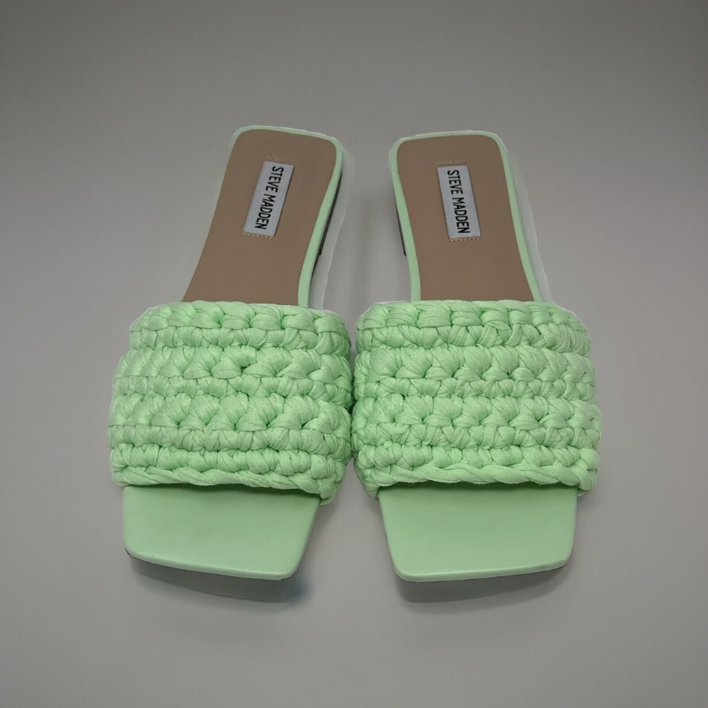 Steve Madden Sandals Women 9.5 Maldeve Mint Green Braided Flat Heel